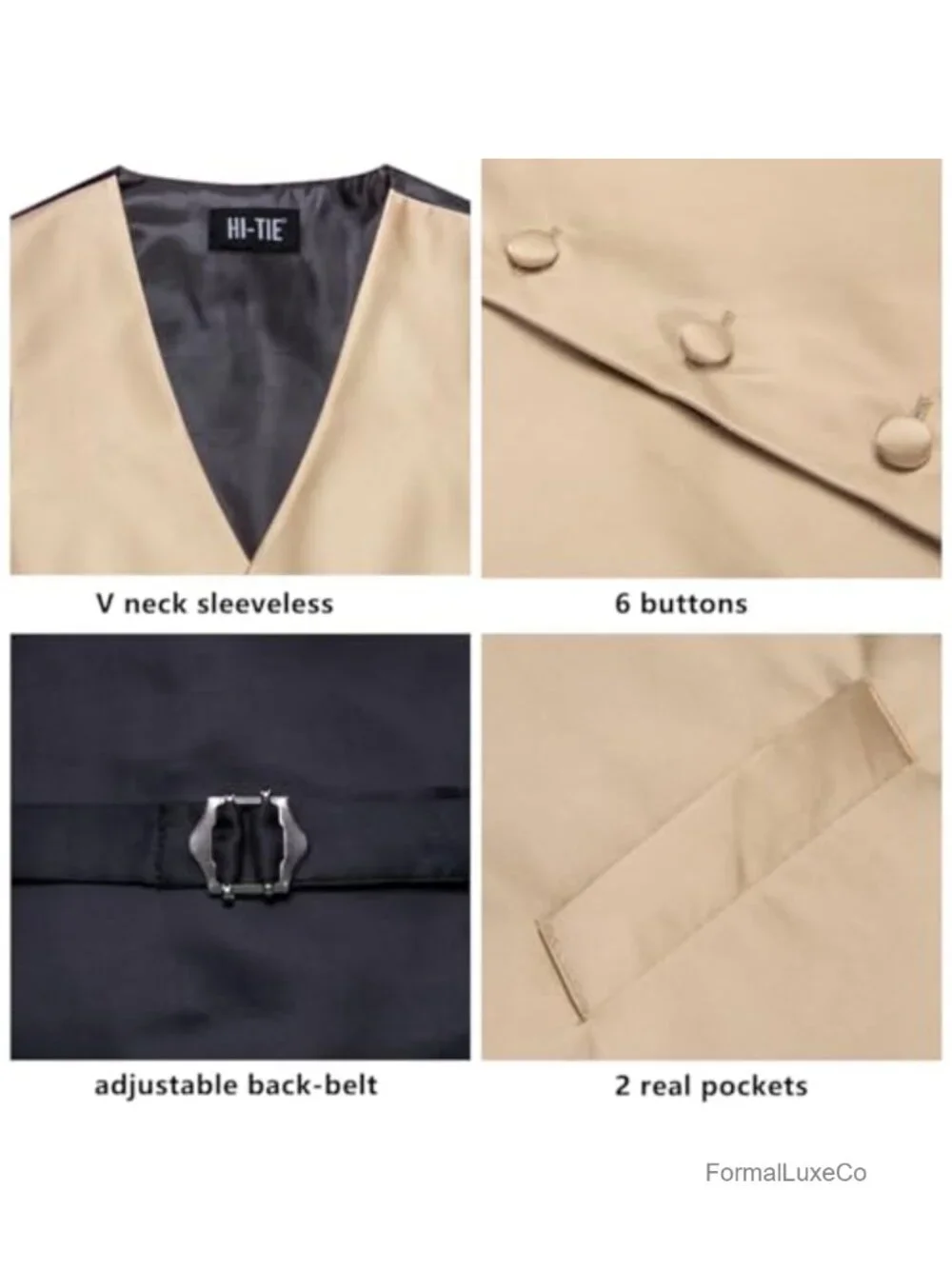 Silk & Polyester Men's Suit Vest with Tie, Pocket Square, Cufflinks, Lapel Pin
